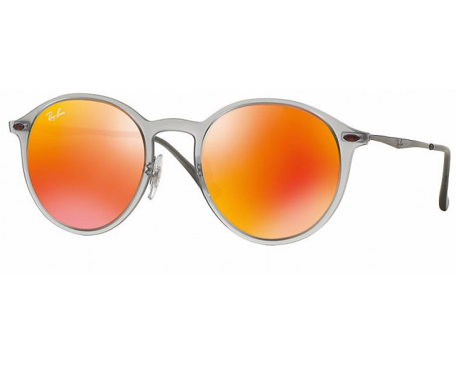 Ray-Ban Round Light Ray Matte Grey Brown Mirror Orange - RB4224 650/6Q ICE  - Sunglasses - IceOptic