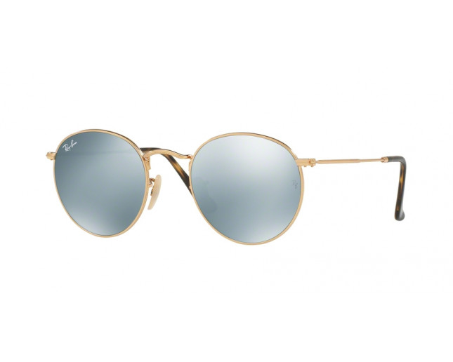 ray-ban round metal shiny gold crystal grey flash - rb3447n 001/30