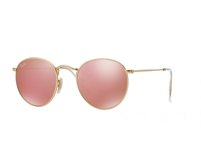 Ray-Ban Round Metal Flash Lenses Matte Gold Brown Mirror Pink - RB3447  112/Z2 - Sunglasses - IceOptic