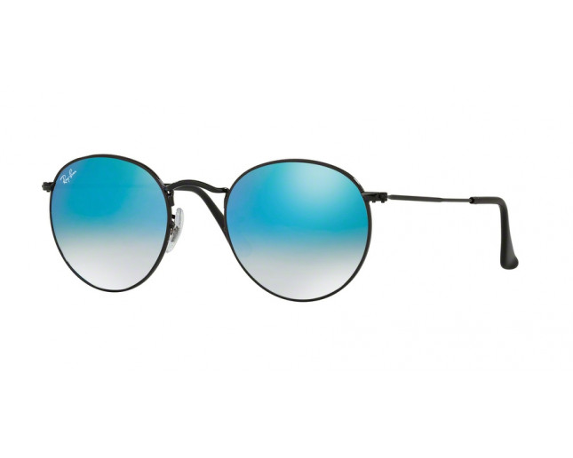 Defilé Fondsen Overeenkomstig met Ray-Ban Round Meta Flash Lensesl Shiny Black Crystal Mirror Gradient Blue -  RB3447 002/4O - Sunglasses - IceOptic