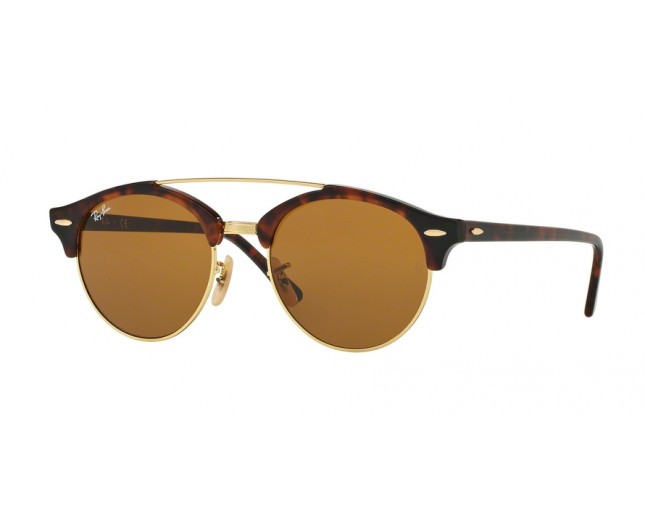 Ray Ban Clubround Double Bridge RB4346 Shiny Red Havana Crystal Brown RB4346 990 33 Lunettes de soleil IceOptic