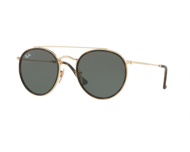 Ray-Ban Round Double Bridge RB3647N Gold Crystal Green - RB3647N 001 -  Sunglasses - IceOptic