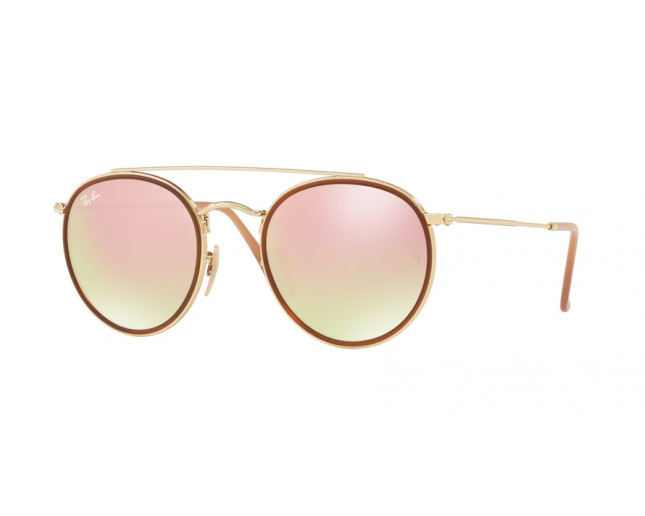 Ray-Ban Round Double Bridge RB3647N Gold Gold Gradient Brown Mirror Pink -  RB3647N 001/7O - Sunglasses - IceOptic