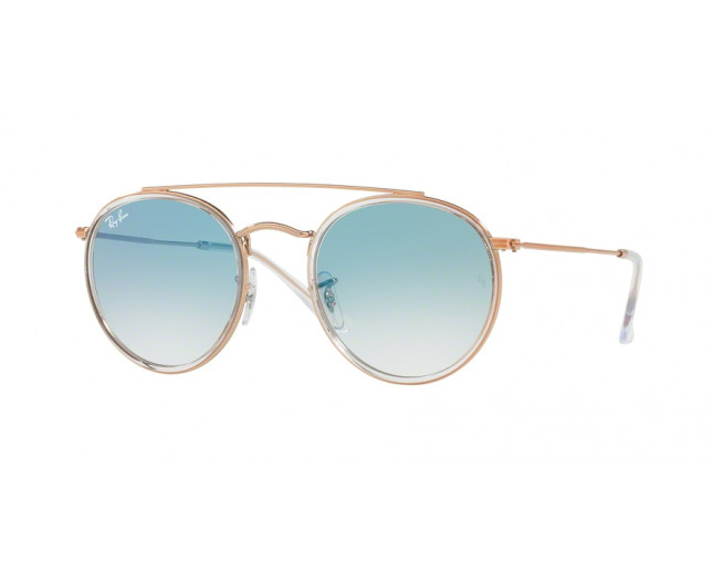 Ray-Ban Round Double Bridge RB3647N Copper Crystal Clear Gradient Blue -  RB3647N 9068/3F - Sunglasses - IceOptic