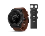 Montre connectée Garmin fenix 5X Plus Sapphire grise avec bracelet cuir  marron