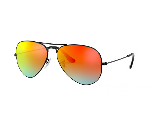 Ray-Ban Aviator Shiny Black Mirroir Gradient Red