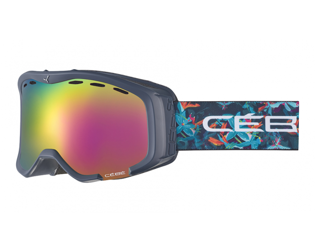 Cébé Masque de Ski Cheeky Over The Glasses Dark Blue Floral Rose Flash Pink Cat.2