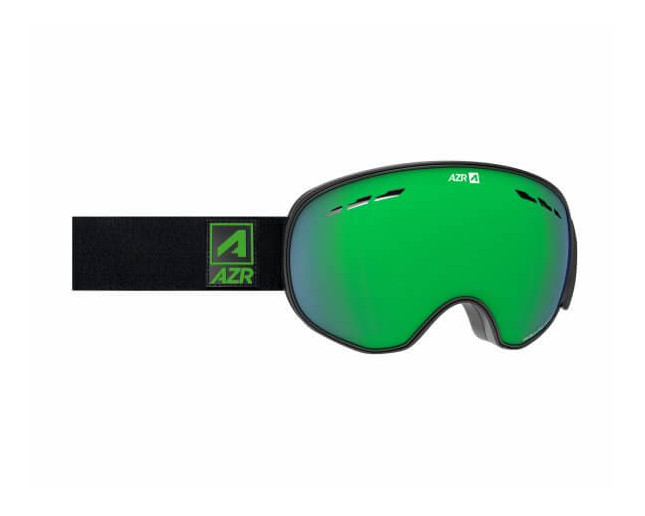 AZR Masque de Ski Magnet Noir Mat 2 écrans Full Vert Multicouche S3 + Jaune S0