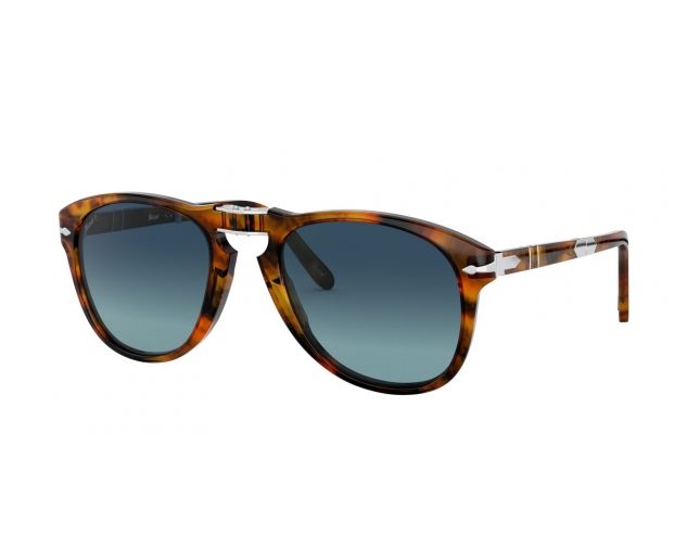 Persol 0714 Folding Steve Mc Queen Stripped Havana Polarized Blue Faded