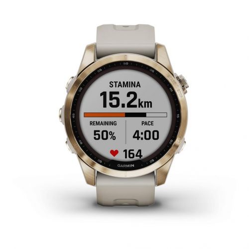 Garmin Fénix 7S Sapphire Solar Titane Light Gold avec Bracelet Beige Sable