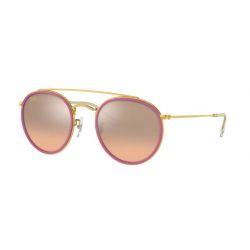 Ray-Ban Round Double Bridge RB3647N Legend Gold Pink Mirror Gradient Grey