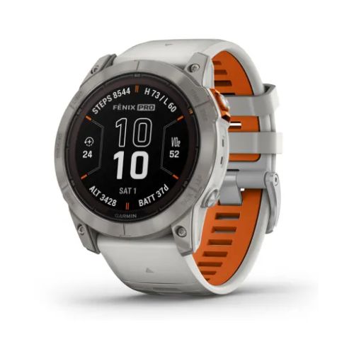 Garmin Fénix 7X Pro Sapphire Solar Titane Titanium avec bracelet gris/orange