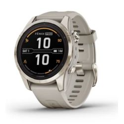 Garmin Fénix 7S Pro Sapphire Solar Titane Light Gold avec bracelet beige sable avec boucle or pâle