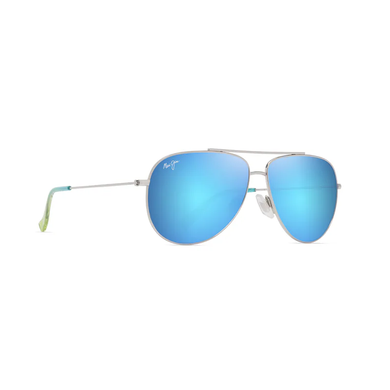 Maui Jim HAU‘OLI XL Shiny Silver w/Blue & Green Blue Hawaii 2P