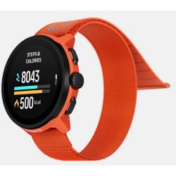 Suunto RUN Coral Orange - bracelet textile avec la marque SUUNTO réfléchissante